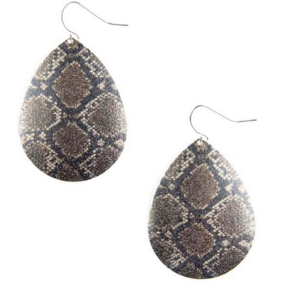 New Plunder “Sutton” Snakeskin Printed Metal Earrings - Picture 2 of 2